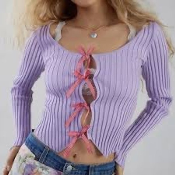 Kimchi Blue Tops - Kimchi Blue Small Purple Sawyer Ribbed Knit Top Coquette Urban‎ Outfitters NWT